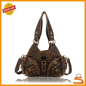 Vegan Leather Hobo Tote Bag with Multiple Pockets and Adjustable Strap